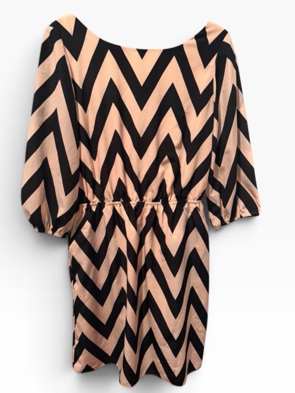 Gianni Bini Chevron Zig-Zag Mini Dress – Tan & Black 3/4 Sleeve Medium